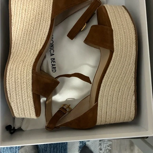 Veronica Beard Brown Suede Wedge Sandals - Picture 2 of 4